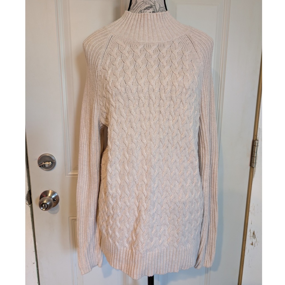 Croft & Barrow‎ Women's Cream Cable Knit Mock Neck Sweater Size Large